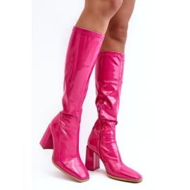PS1 Stivali con tacco alto in vernice sopra il ginocchio Fucsia Mlokva rosa 1