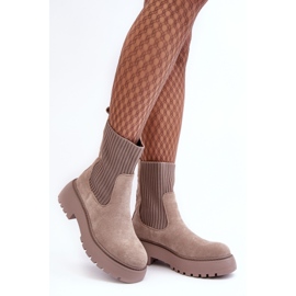 PS1 Stivaletti in pelle scamosciata con calzino su plateau e tacco piatto, Rewam beige scuro 1