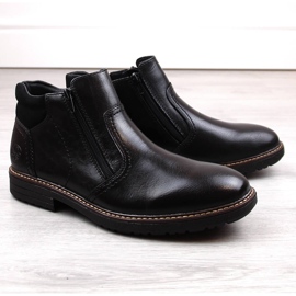 Stivaletti da uomo in pelle, foderati in lana, neri Rieker 33151-00 nero 1