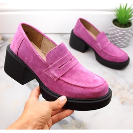 Scarpe in pelle scamosciata mocassini da donna con tacco fucsia Filippo DP4685 rosa 1