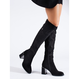 Stivali classici Shelovet in pelle scamosciata con tacco alto nero 1