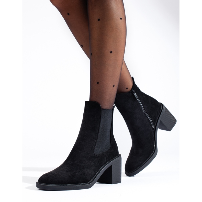 Stivaletti Chelsea da donna con tacco alto Shelovet in camoscio nero 2