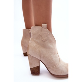 PS1 Stivali da cowboy in pelle scamosciata su tacco alto beige chiaro 2