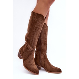 PS1 Stivali da cowboy con tacco basso in pelle scamosciata Marrone Lunah 1