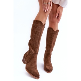 PS1 Stivali da cowboy con tacco basso in pelle scamosciata Marrone Lunah 2
