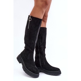 Vinceza Stivali di camoscio con tacco flat e plateau, Nero Nesina 1