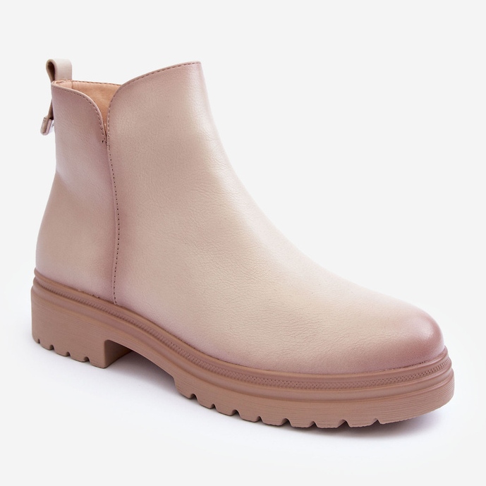 Vinceza Stivaletti in pelle Foteini beige con parte superiore bassa 1
