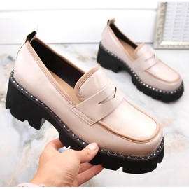 S.Barski Mocassini in vernice con tacco alto e plateau, colore beige 1