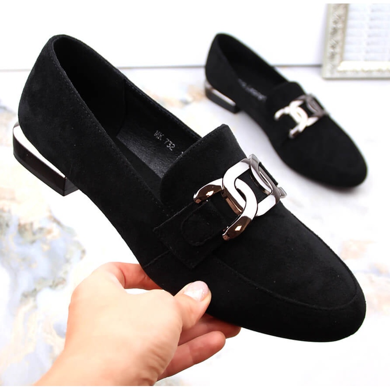 Scarpe da donna in camoscio con catena, nere Sergio Leone MK732 nero 1
