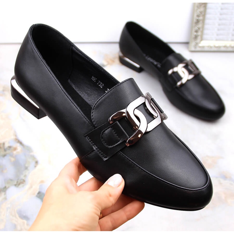 Scarpe da donna con tacco basso e catena, nere Sergio Leone MK732 nero 1