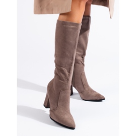Stivali Shelovet a punta da donna in camoscio ecologico beige 1