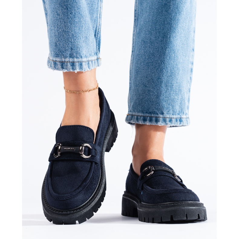 Mocassini da donna Shelovet in camoscio blu navy 1