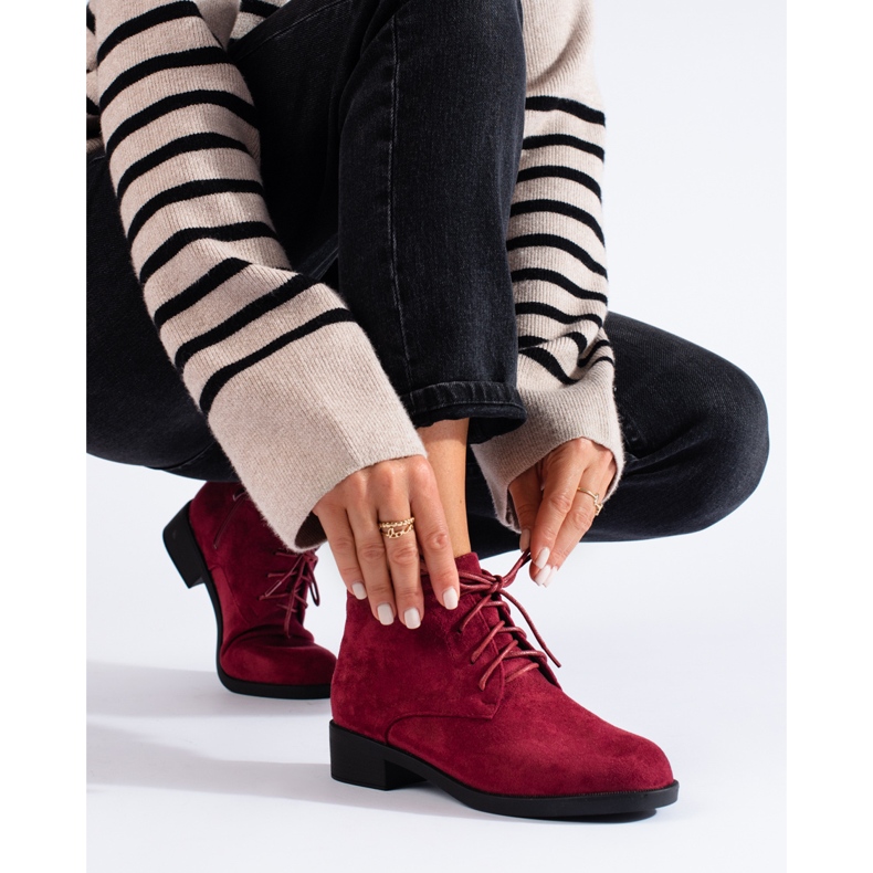 Stivaletti stringati Shelovet in camoscio bordeaux rosso 1
