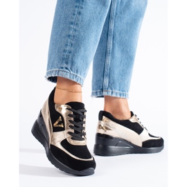 W. Potocki Sneakers con zeppa stringate Potocki nere e dorate d'oro 1