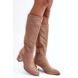 Stivali con tacco alto in pelle scamosciata beige Inatris 1