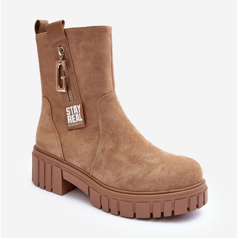 Stivali Bassi da Donna in Pelle Scamosciata Massive Beige Lunai 2