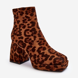 PS1 Stivaletti In Pelle Scamosciata Con Tacco Grosso, Fantasia Animalier, Marrone Abnous 1