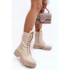 PS1 Stivaletti da operaio in pelle Marx beige con decorazione di gioielli 1