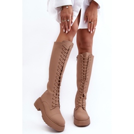 PS1 Stivali sopra il ginocchio caldi e stringati, beige scuro, Bergdis 2