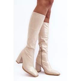 PS1 Stivali sopra il ginocchio in vernice con tacco alto, Mlokva beige 1