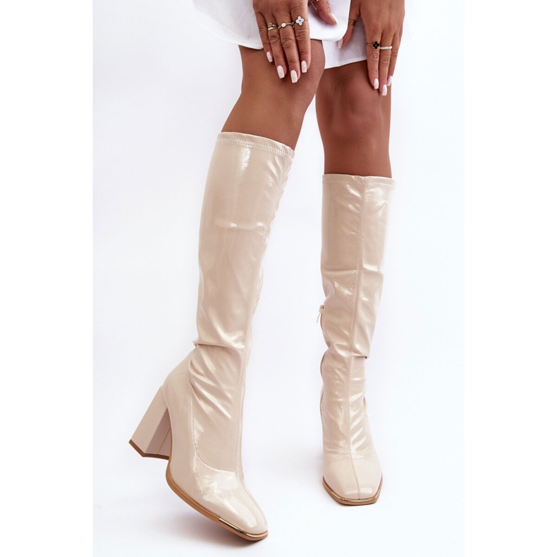 PS1 Stivali sopra il ginocchio in vernice con tacco alto, Mlokva beige 2