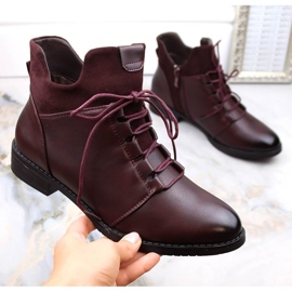 M. DASZYŃSKI Stivali da donna con tacco piatto, isolanti, bordeaux M.Daszyński MR2251-6 rosso 1