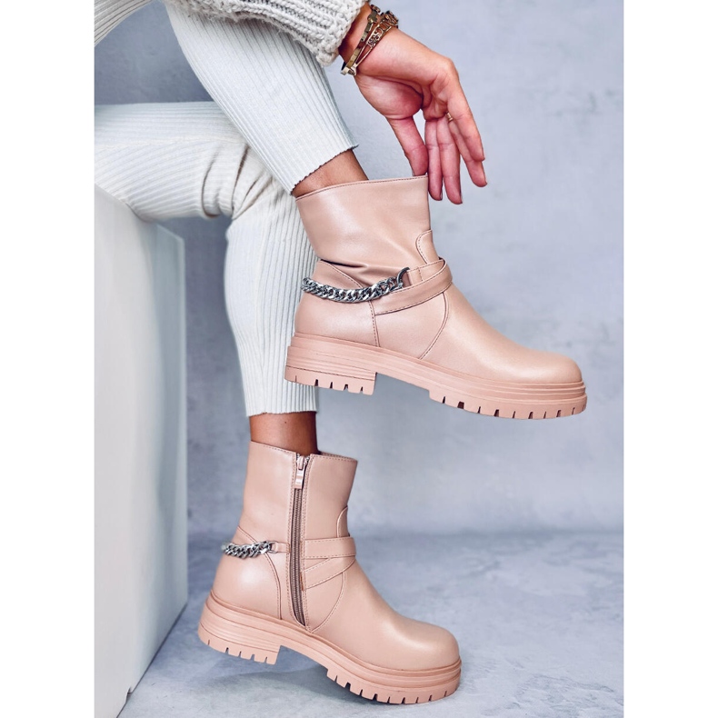 Stivaletti Cindy Nude con catena beige 2