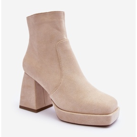 PS1 Stivaletti in pelle scamosciata con tacchi alti massicci, Abnous beige chiaro 1