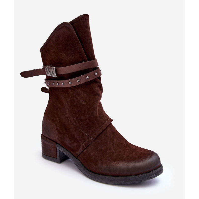 PS1 Stivali Con Tacco Basso Da Donna Con Cinturini Marrone Thereia 1