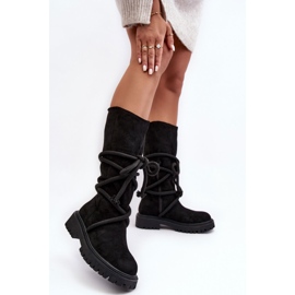 PS1 Stivali Da Donna In Camoscio Con Lacci Nero Tanive 2