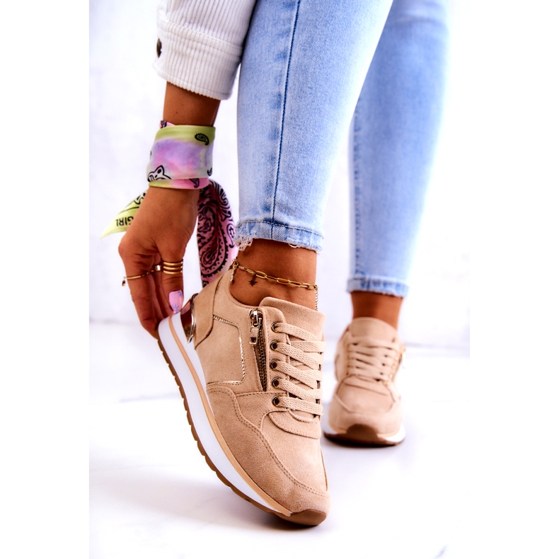 Scarpe sportive in pelle scamosciata femminile sulla piattaforma Dark Beige 4