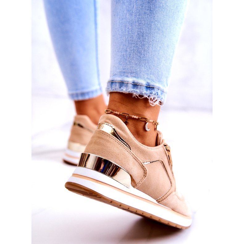 Scarpe sportive in pelle scamosciata femminile sulla piattaforma Dark Beige 1