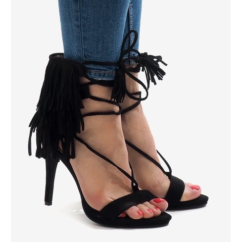 Sandali neri con tacco alto, camoscio boho 8125-1 nero 1