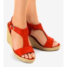 Sandali rossi con zeppa espadrillas H-69 rosso 2