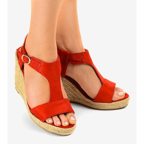 Sandali rossi con zeppa espadrillas H-69 rosso 2