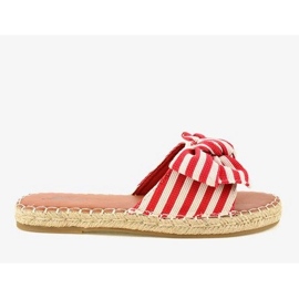 Flip-flop rosse con un fiocco Z-23 a strisce bianca 1