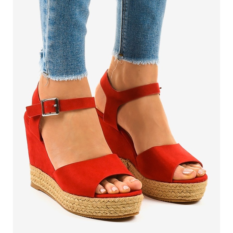 Sandali rossi con zeppa espadrillas 9R195 rosso 1