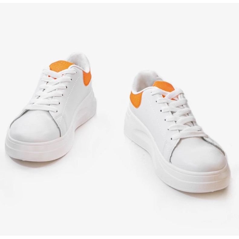 Sneakers bianche lucide LLQ204-3 bianca arancia 1