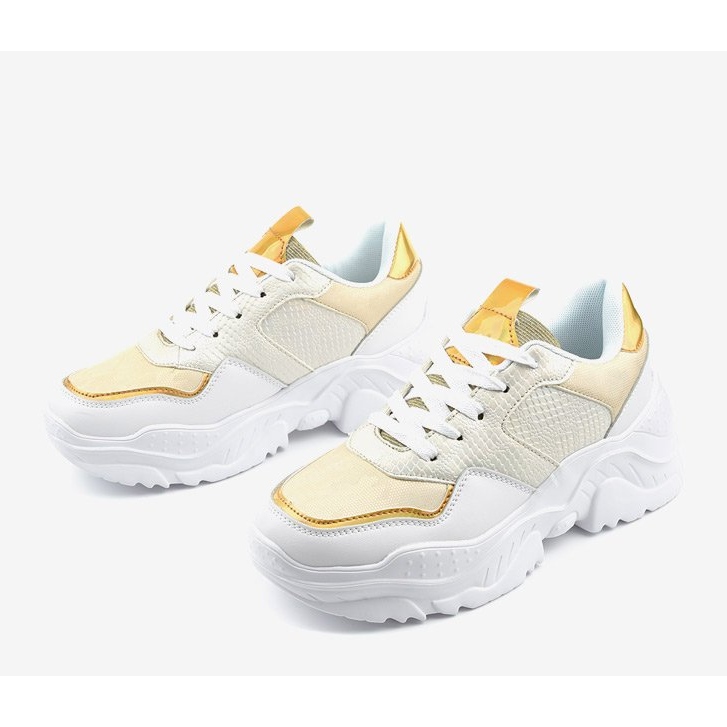 Sneakers sportive bianche con inserti dorati AB679 bianca d'oro 1