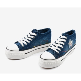 Sneakers blu navy con zeppe allacciate Mirarenna 1