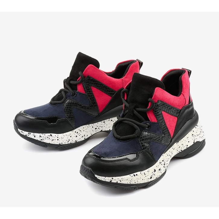 Sneakers sportive nere realizzate in ecopelle scamosciata Clavelina nero rosso blu navy 1