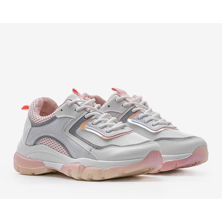 Sneakers sportive bianche e rosa 9796 bianca grigio d'oro 2