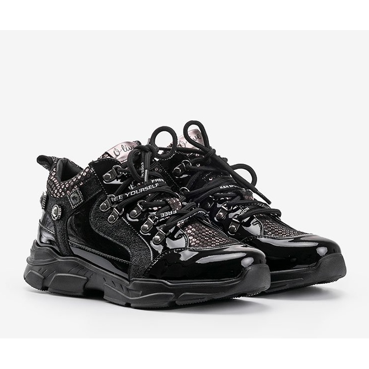 Sneakers nere Giovanna con zeppa nero 2