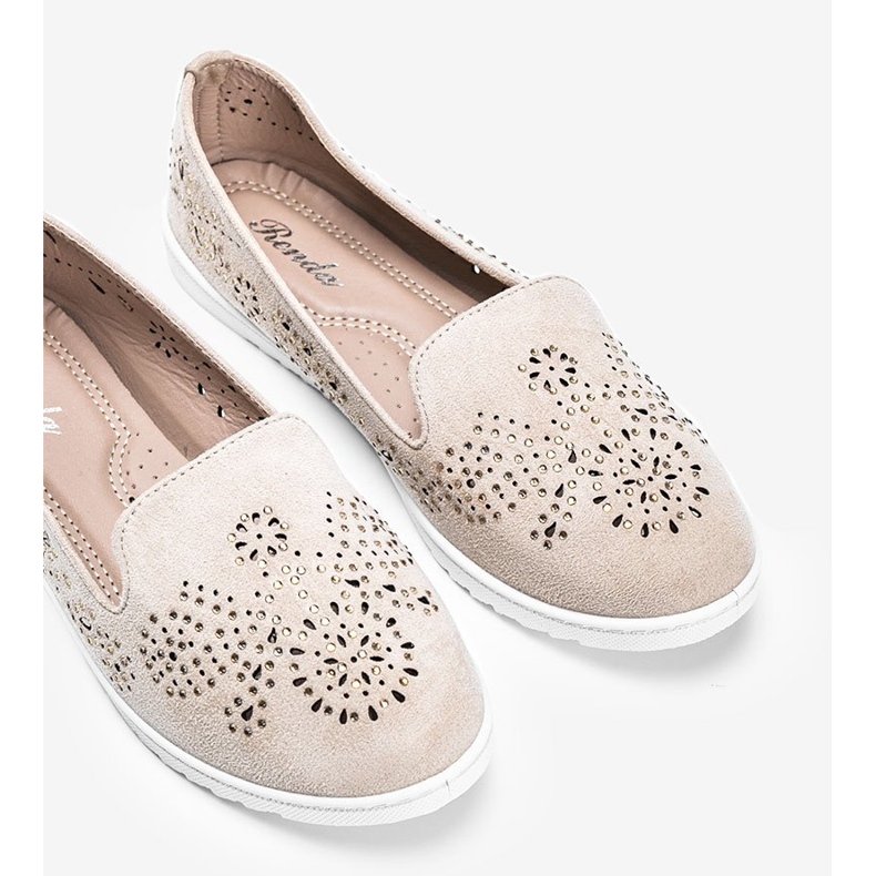 Mocassini beige traforati con zirconi Brianna 2