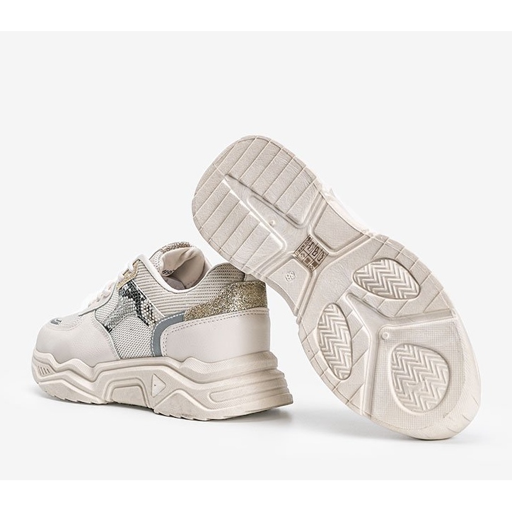 Sneakers beige con suola spessa con motivo a pelle di serpente Anika 1