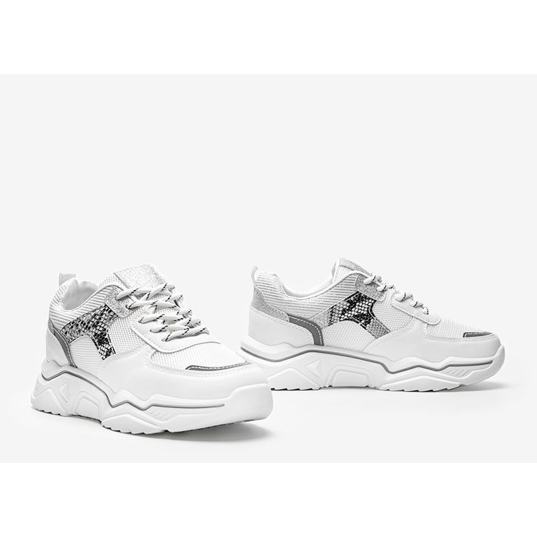 Sneakers bianche su suola spessa con motivo a pelle di serpente Anika bianco 1