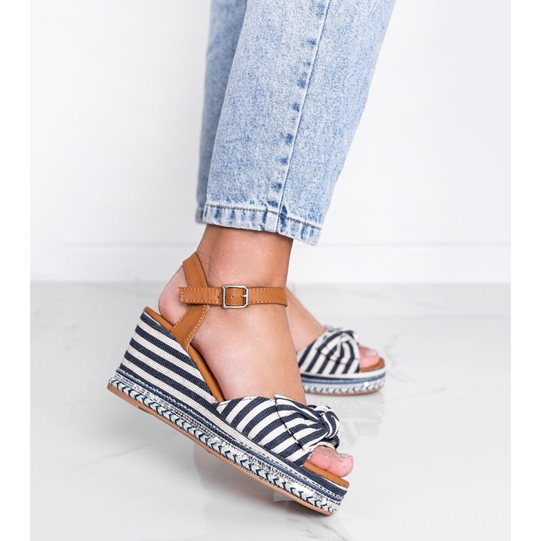 Sandali Dulce con zeppa blu e bianca bianco 1