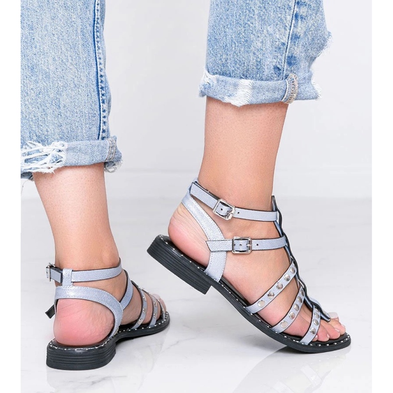 Xana sandali gladiatore blu metallizzato 2