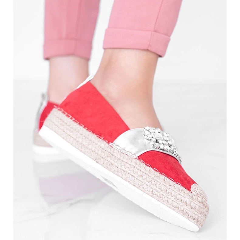 Espadrillas rosse con pietre Cher rosso d'argento 1