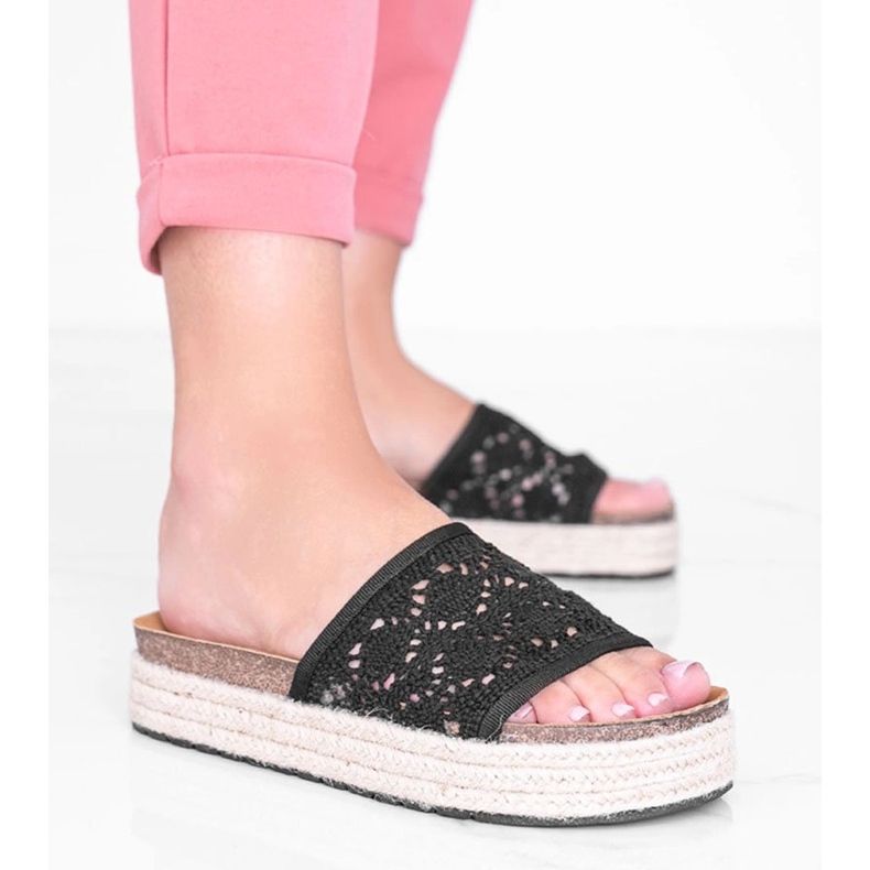Pantofole Glam Shape in pizzo nero 1